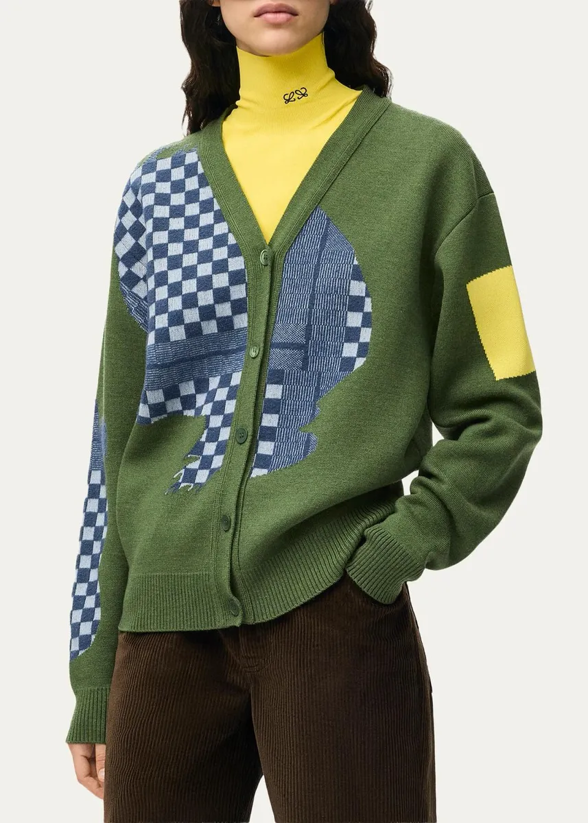 Loewe Check Colorblocked Wool-Blend Cardigan | Thumbnail 4 Loewe Check Colorblocked Wool-Blend Cardigan | Thumbnail 4