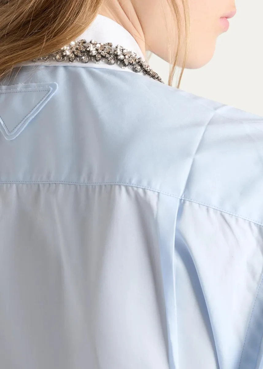 Prada Cotton Embellished Contrast-Collar Shirt | Thumbnail 5