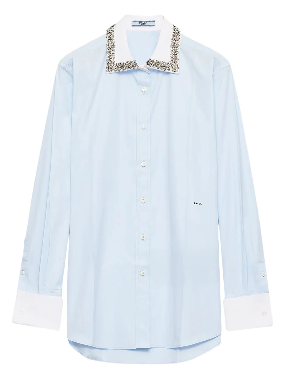 Cotton Embellished Contrast-Collar Shirt Cotton Embellished Contrast-Collar Shirt