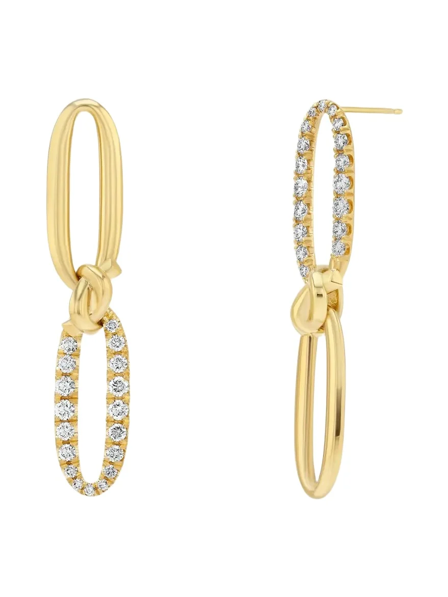 Love Knot 18K Yellow Gold Diamond Flip Pave Flat Link Earrings Love Knot 18K Yellow Gold Diamond Flip Pave Flat Link Earrings
