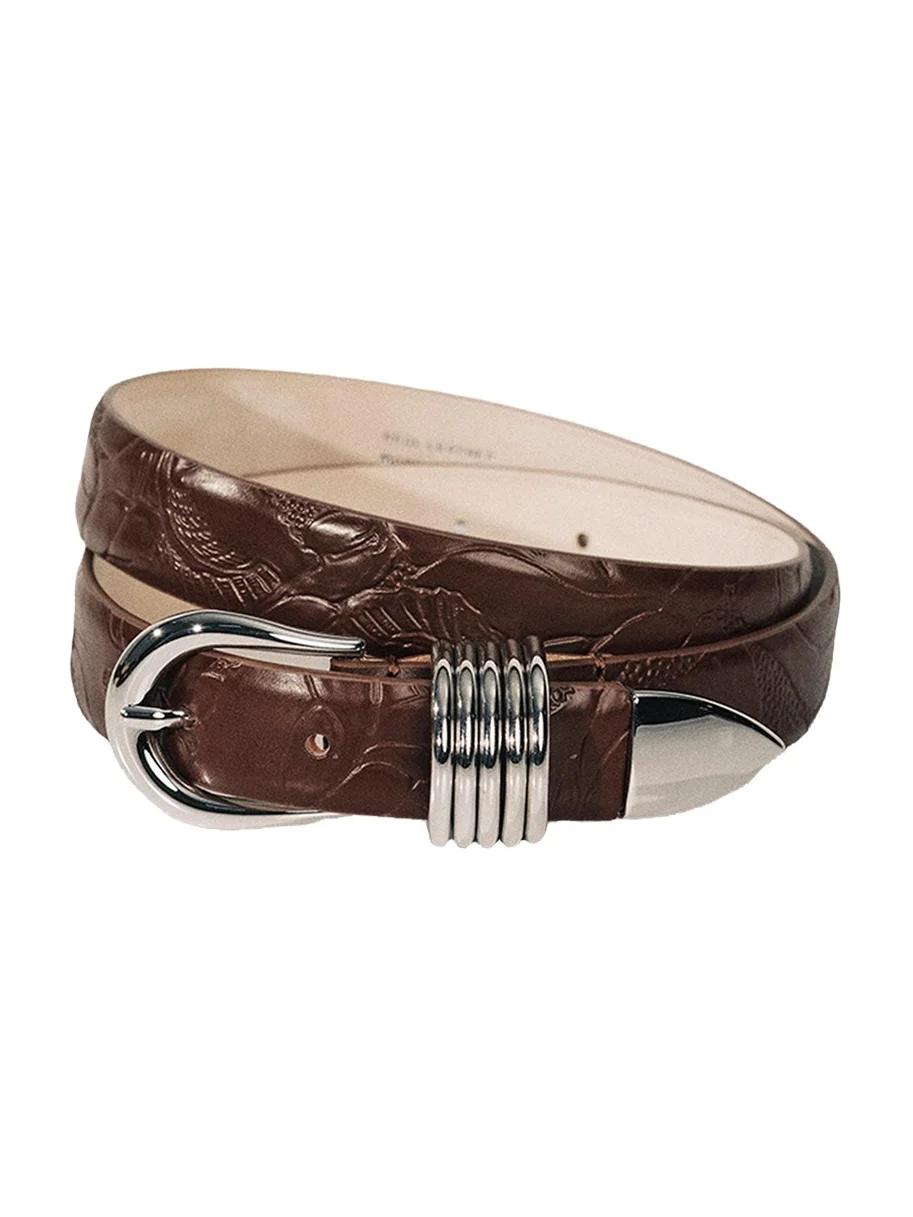 Hollyhock Embossed Leather Belt