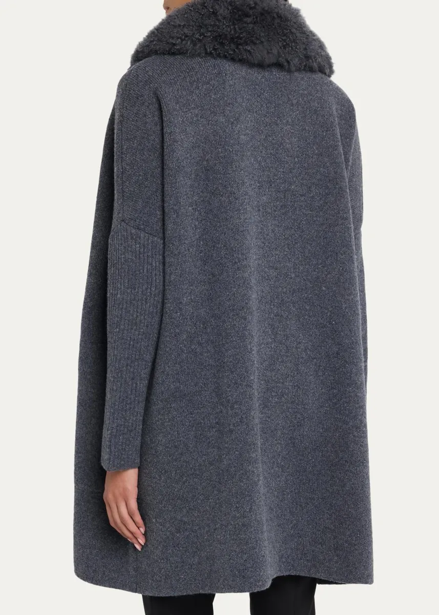 Yves Salomon Goat Shearling Collar Oversized Wool Knit Coat | Thumbnail 3 Yves Salomon Goat Shearling Collar Oversized Wool Knit Coat | Thumbnail 3