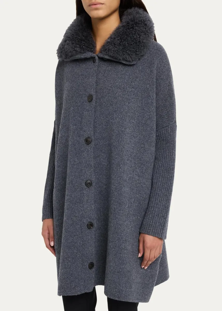 Yves Salomon Goat Shearling Collar Oversized Wool Knit Coat | Thumbnail 4 Yves Salomon Goat Shearling Collar Oversized Wool Knit Coat | Thumbnail 4