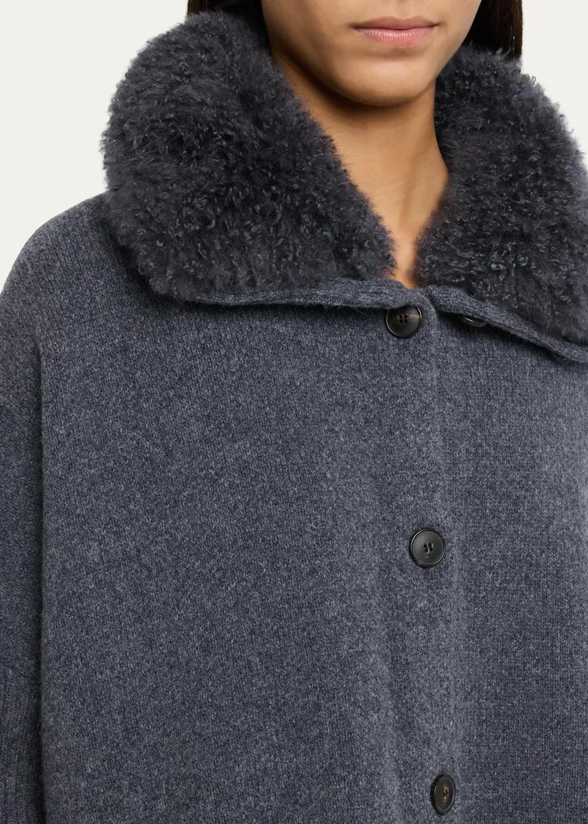 Yves Salomon Goat Shearling Collar Oversized Wool Knit Coat | Thumbnail 5 Yves Salomon Goat Shearling Collar Oversized Wool Knit Coat | Thumbnail 5