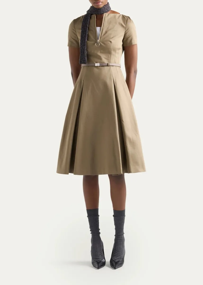 Prada Belted Cotton Knee-Length Dress | Thumbnail 2