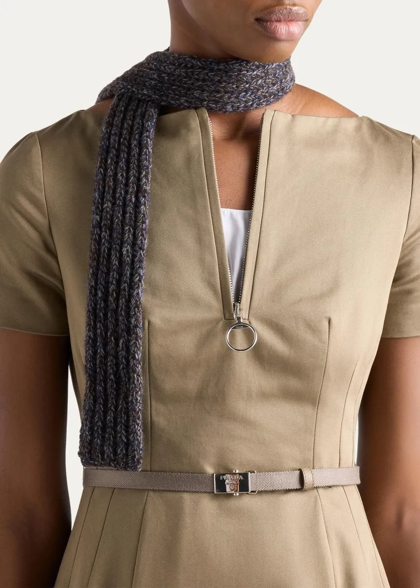Prada Belted Cotton Knee-Length Dress | Thumbnail 4