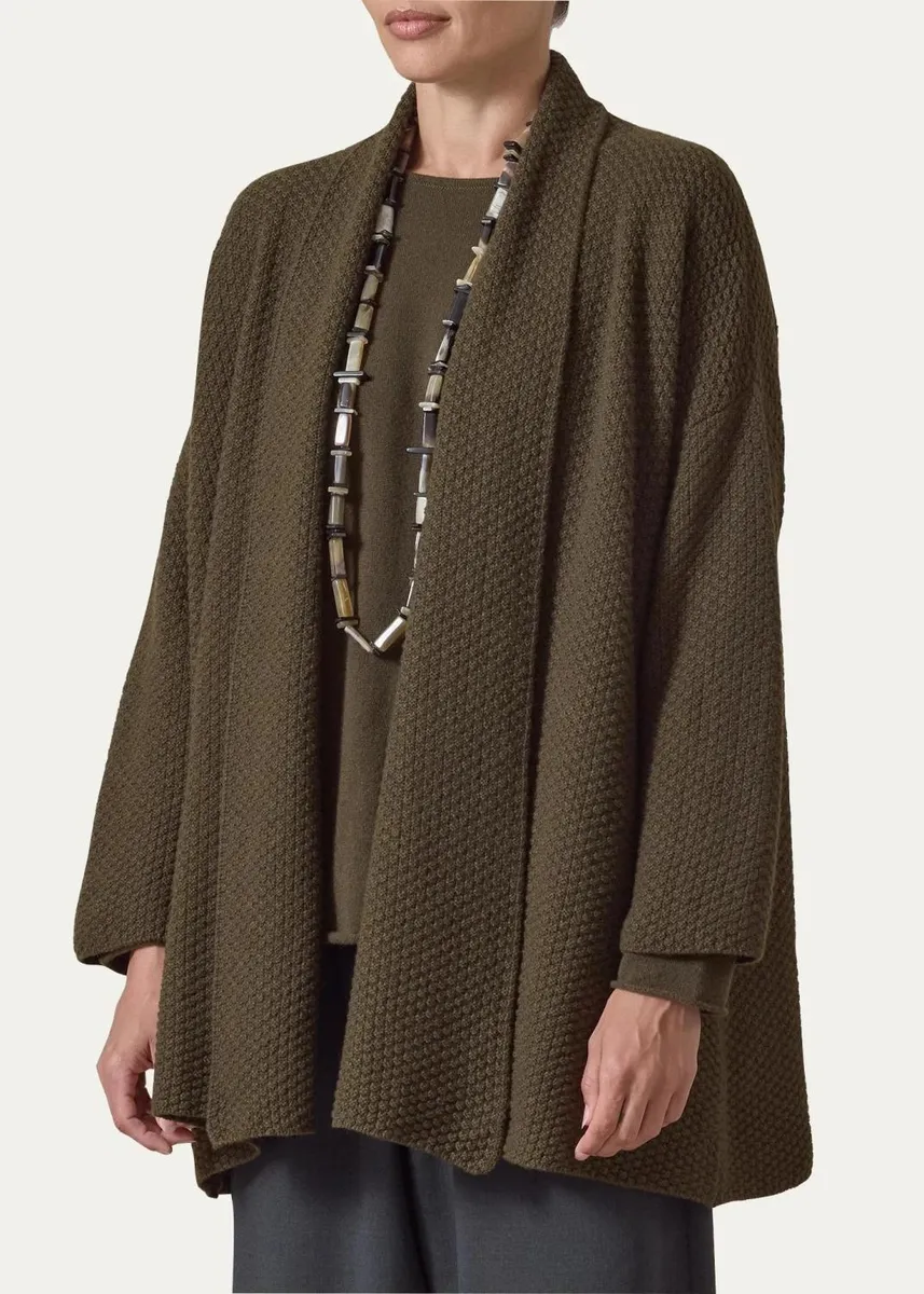 Eskandar A-Line Scrunch Shawl Collar Cardigan - Long Length | Thumbnail 4 Eskandar A-Line Scrunch Shawl Collar Cardigan - Long Length | Thumbnail 4