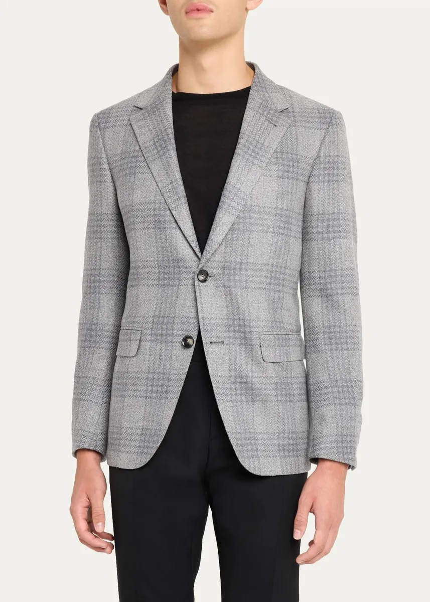 Zegna Men's Oasi Cashmere Plaid Single-Breasted Sport Coat | Thumbnail 4
