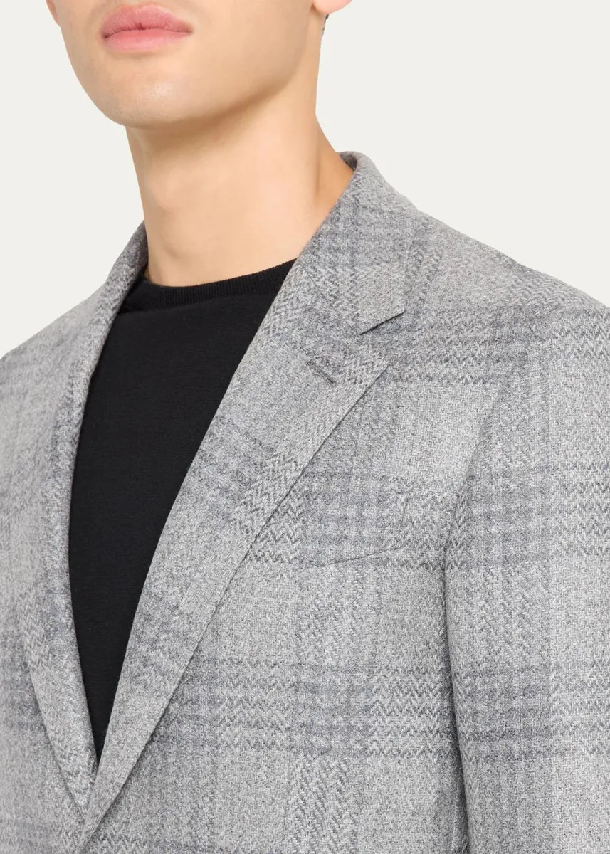 Zegna Men's Oasi Cashmere Plaid Single-Breasted Sport Coat | Thumbnail 5