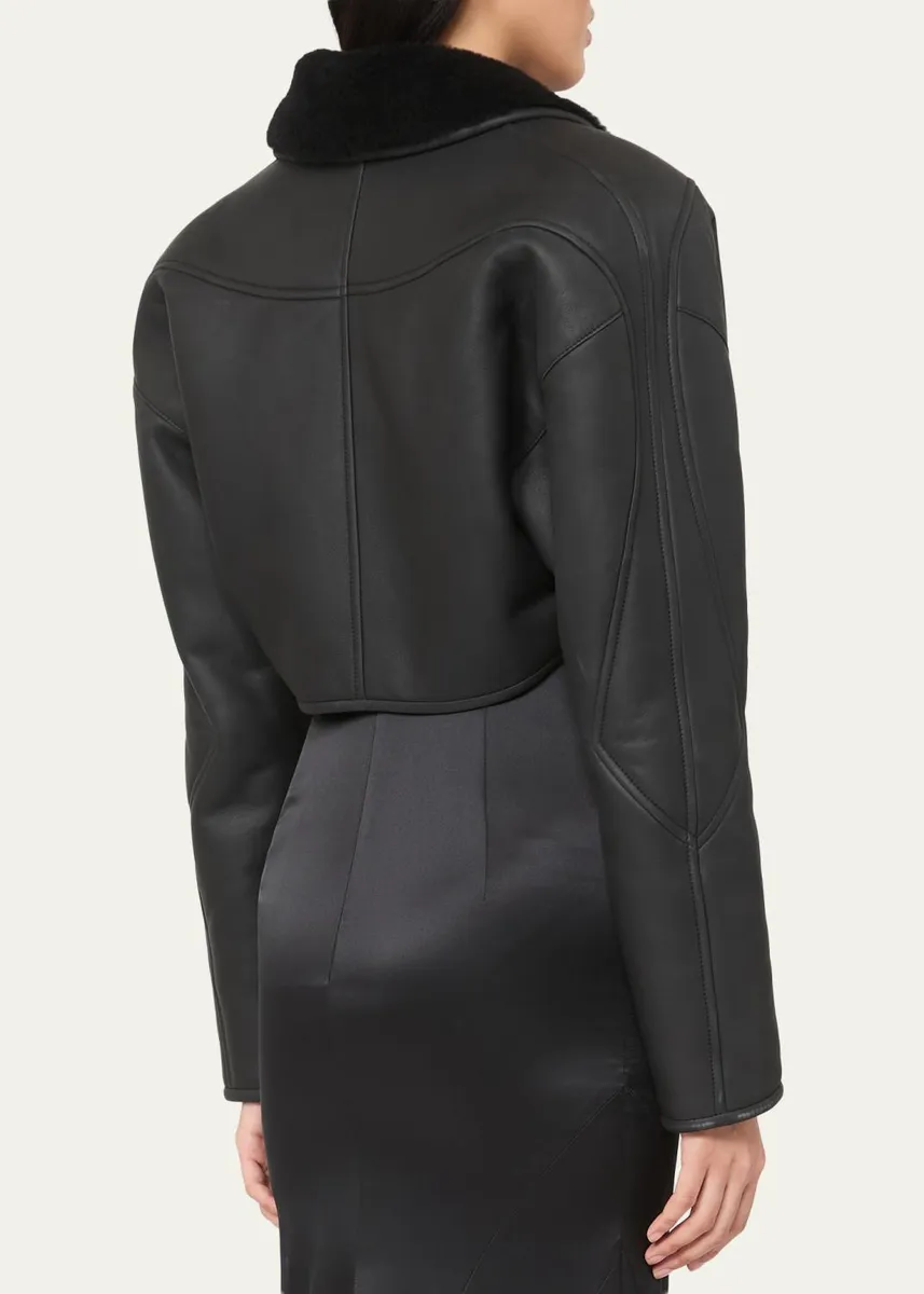 Max Mara Cropped Shawl-Collar Shearling Jacket | Thumbnail 3 Max Mara Cropped Shawl-Collar Shearling Jacket | Thumbnail 3