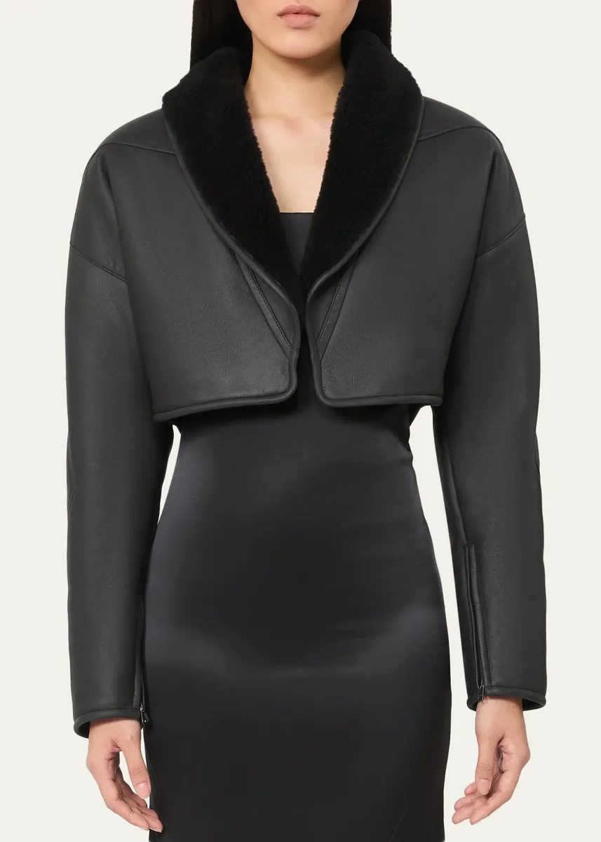 Max Mara Cropped Shawl-Collar Shearling Jacket | Thumbnail 4 Max Mara Cropped Shawl-Collar Shearling Jacket | Thumbnail 4