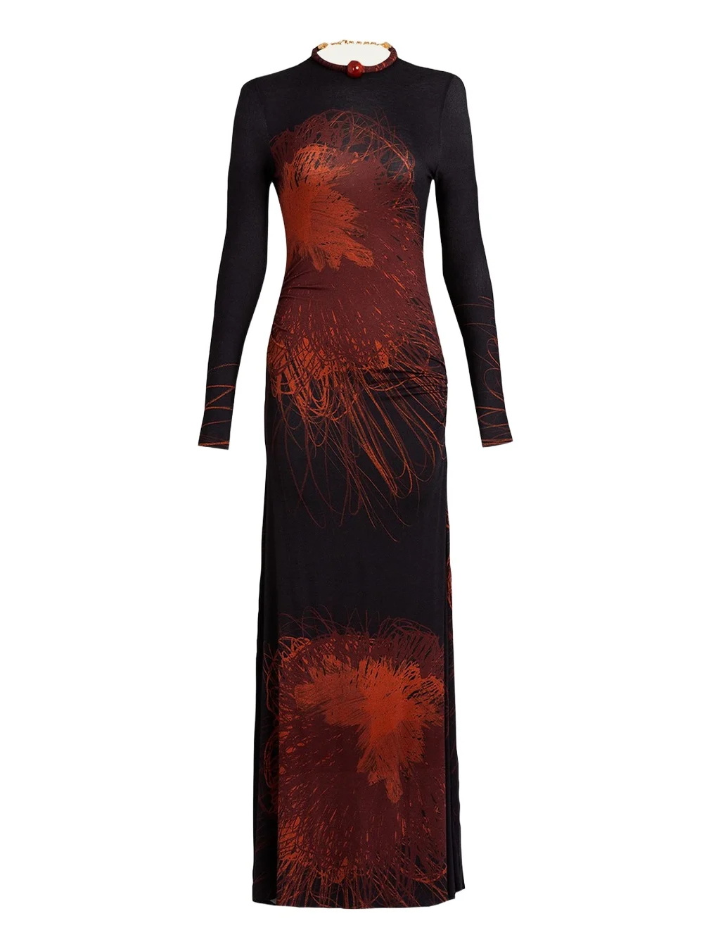 Gabbice Bead Tubular Collar Long-Sleeve Maxi Dress