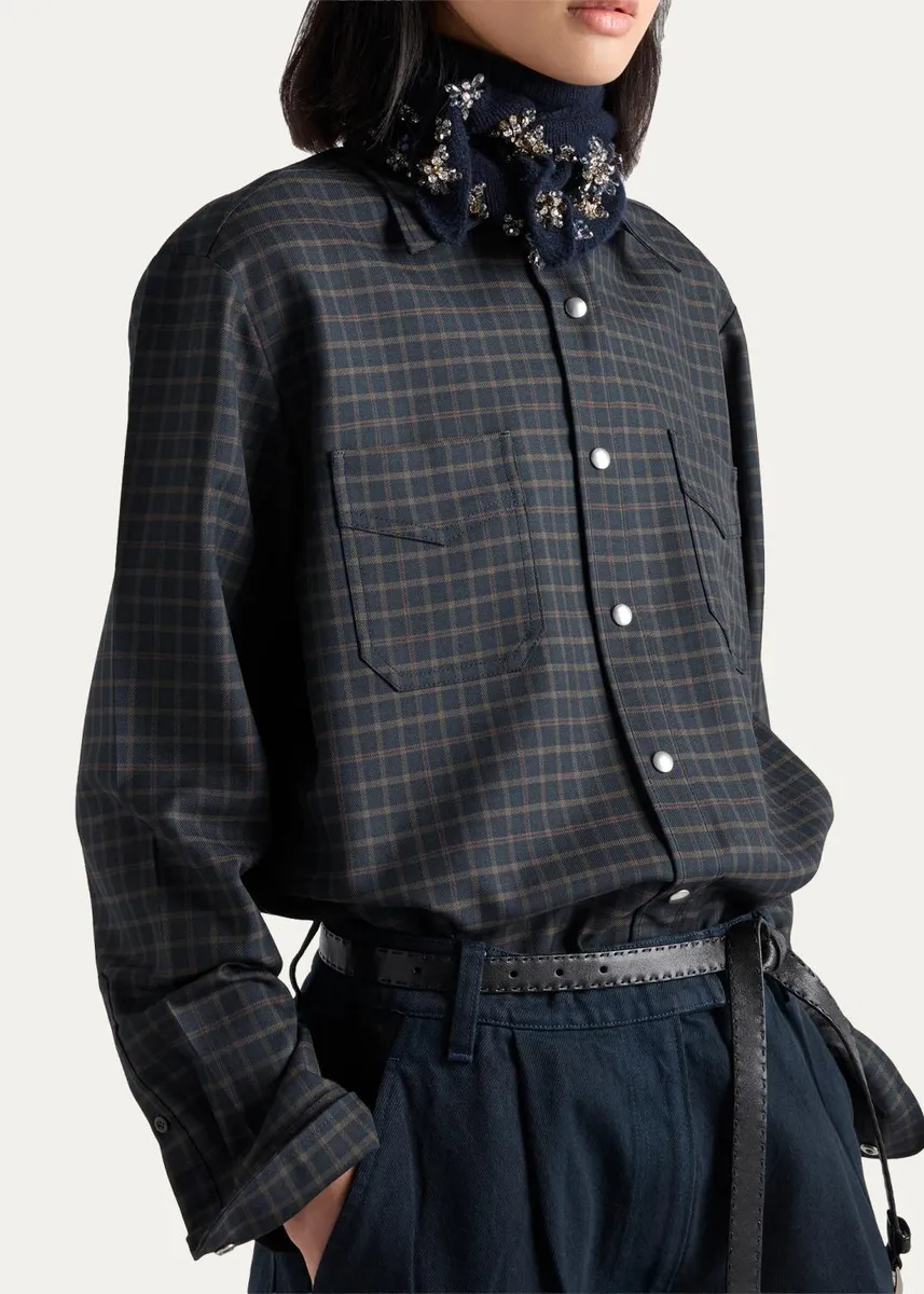 Prada Checked Wool-Blend Shirt | Thumbnail 4 Prada Checked Wool-Blend Shirt | Thumbnail 4