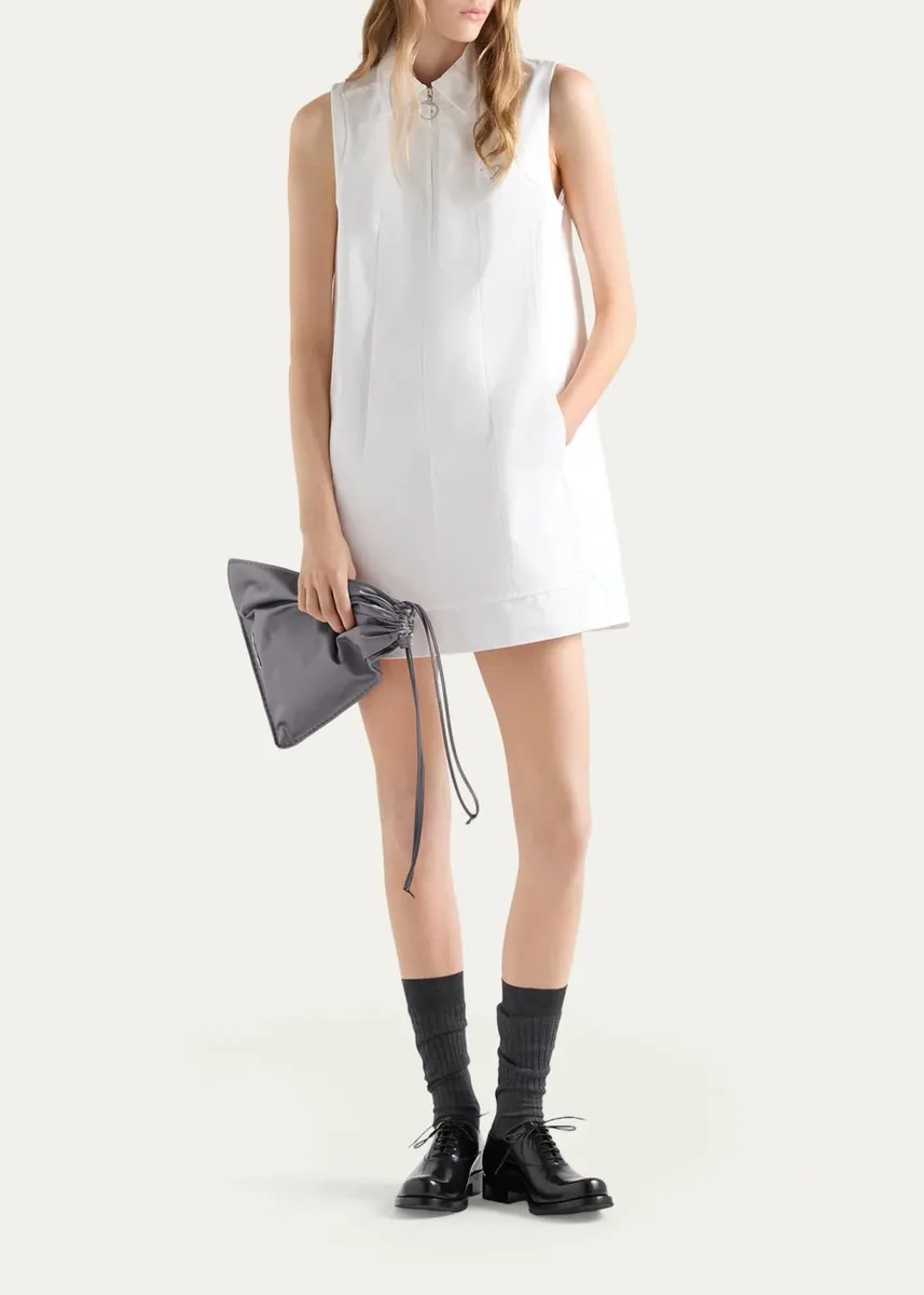 Prada Logo Cotton Sleeveless Mini Dress | Thumbnail 2