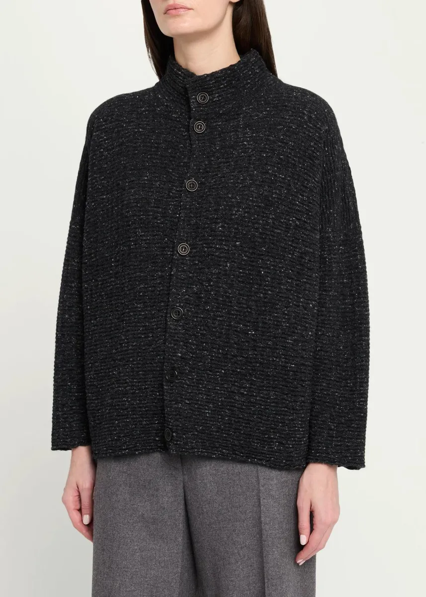 Eskandar 3/4 Width High Neck Cardigan - Mid Length | Thumbnail 4 Eskandar 3/4 Width High Neck Cardigan - Mid Length | Thumbnail 4