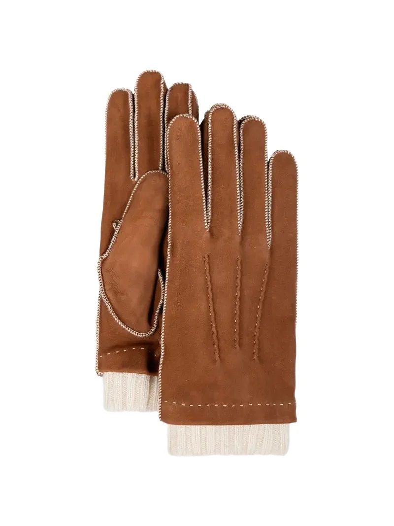 Bergdorf Goodman Men's Nabuk Stitch Leather & Cashmere Gloves