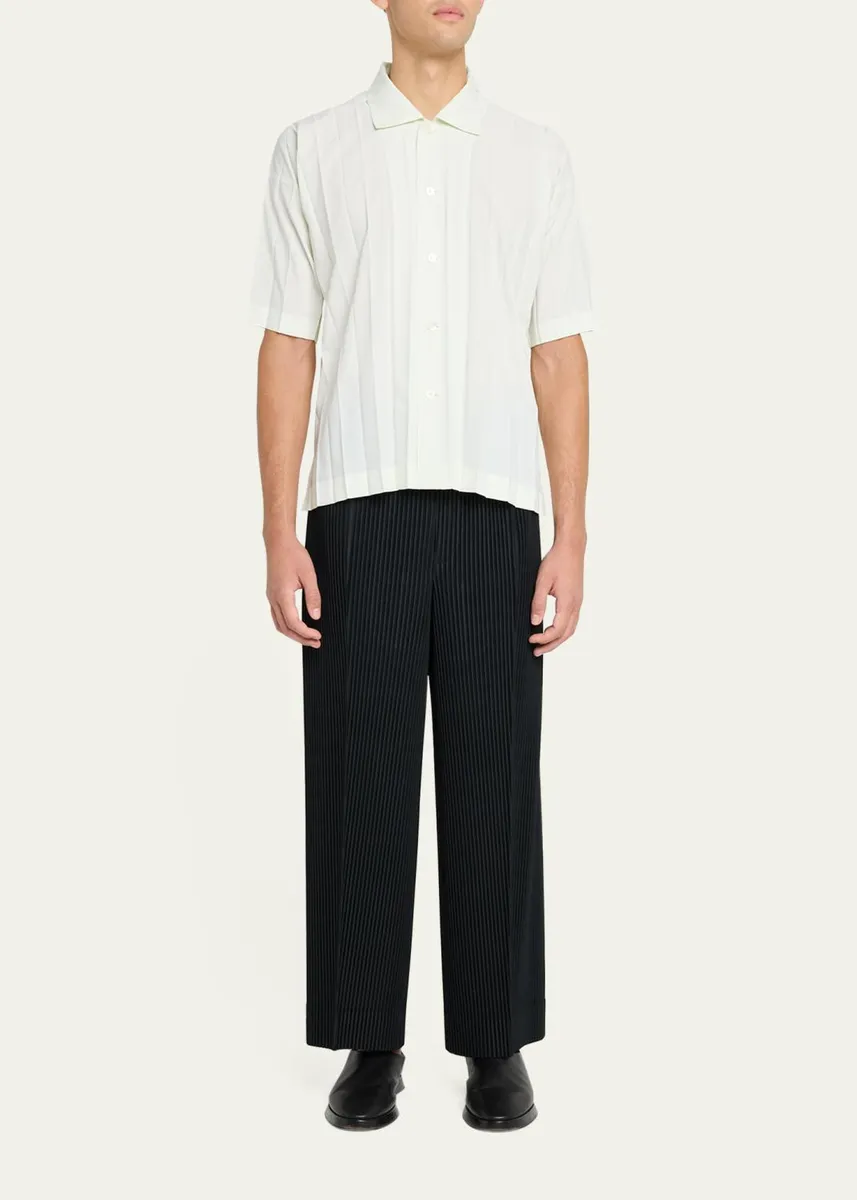 Homme Plissé Issey Miyake Men's Edge Pleated Short-Sleeve Shirt | Thumbnail 2 Homme Plissé Issey Miyake Men's Edge Pleated Short-Sleeve Shirt | Thumbnail 2