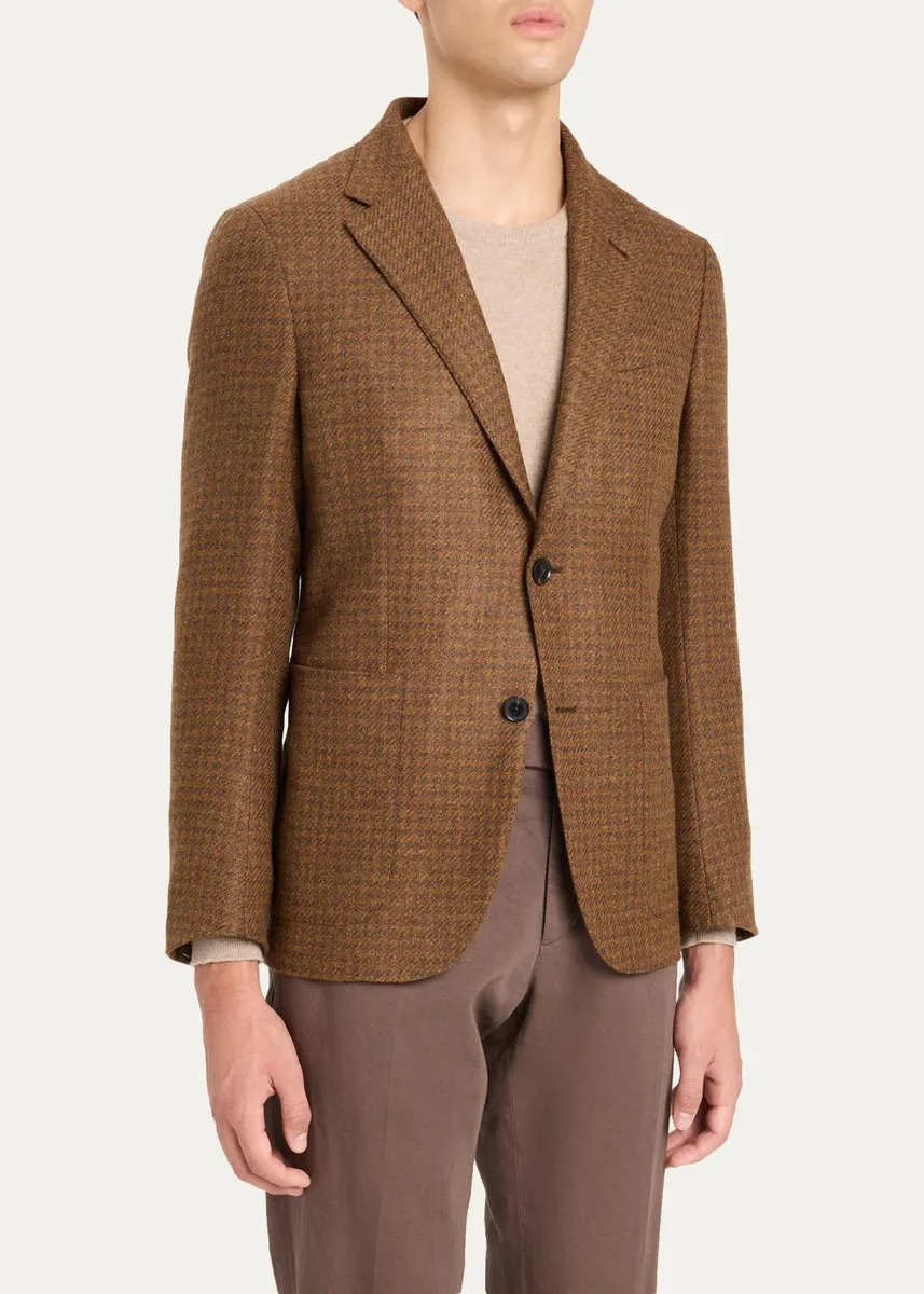 Zegna Men's Cashmere Tonal Houndstooth Single-Breasted Sport Coat | Thumbnail 4
