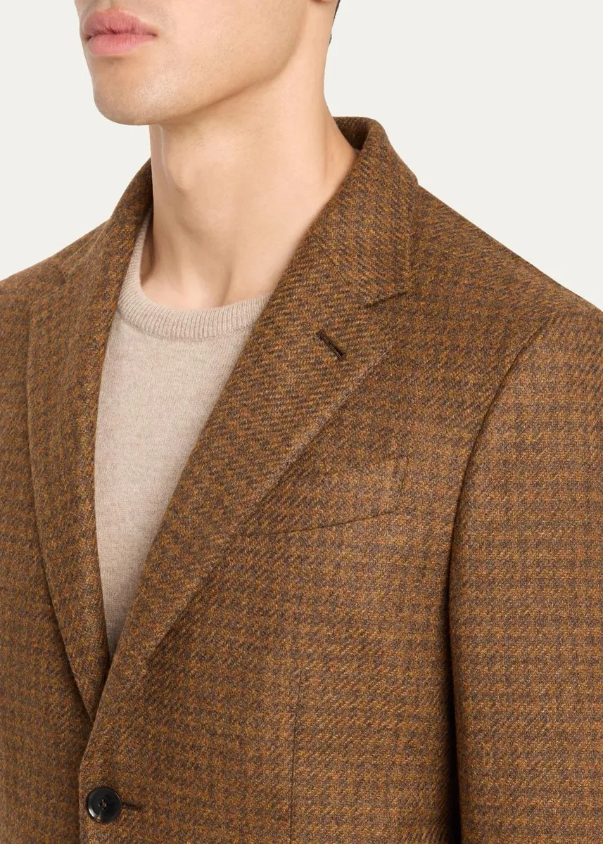 Zegna Men's Cashmere Tonal Houndstooth Single-Breasted Sport Coat | Thumbnail 5