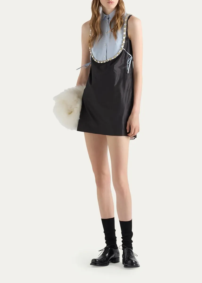 Prada Embellished Taffeta Collared Mini Dress | Thumbnail 2 Prada Embellished Taffeta Collared Mini Dress | Thumbnail 2