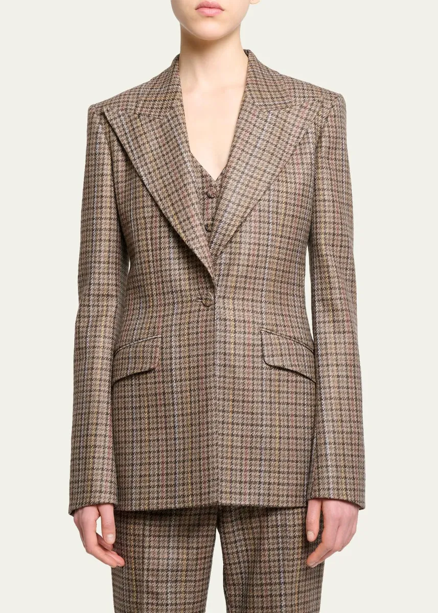 Gabriela Hearst Leiva Wool-Cashmere Houndstooth Single-Breasted Blazer Jacket | Thumbnail 4 Gabriela Hearst Leiva Wool-Cashmere Houndstooth Single-Breasted Blazer Jacket | Thumbnail 4