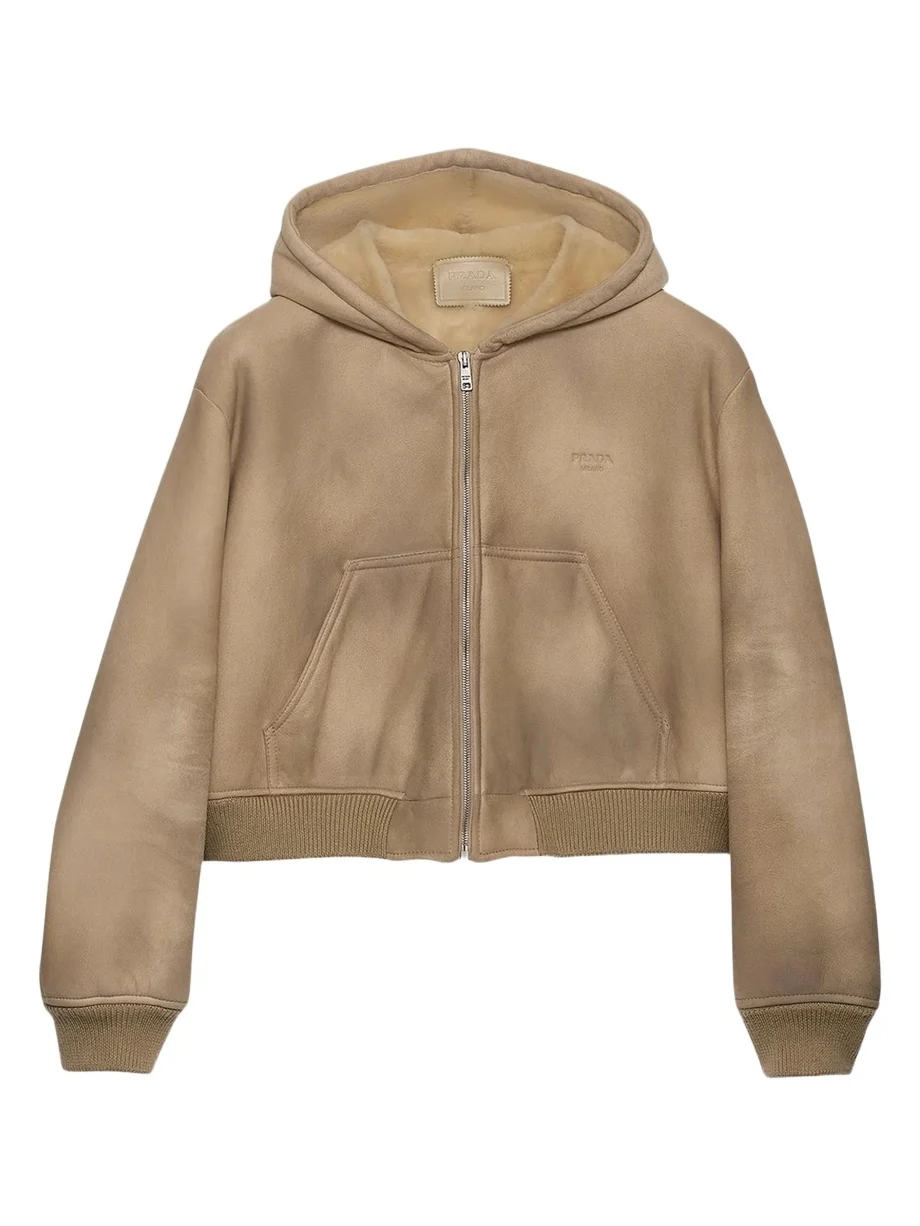 Prada Lamb Shearling & Suede Hooded Zip Jacket