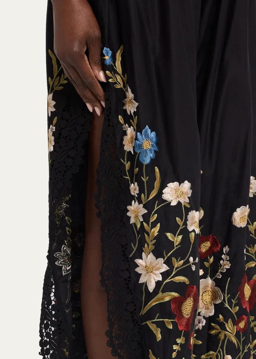Sea Floral Embroidered Cotton & Lace Wide-Leg Culotte Pants | Thumbnail 5 Sea Floral Embroidered Cotton & Lace Wide-Leg Culotte Pants | Thumbnail 5