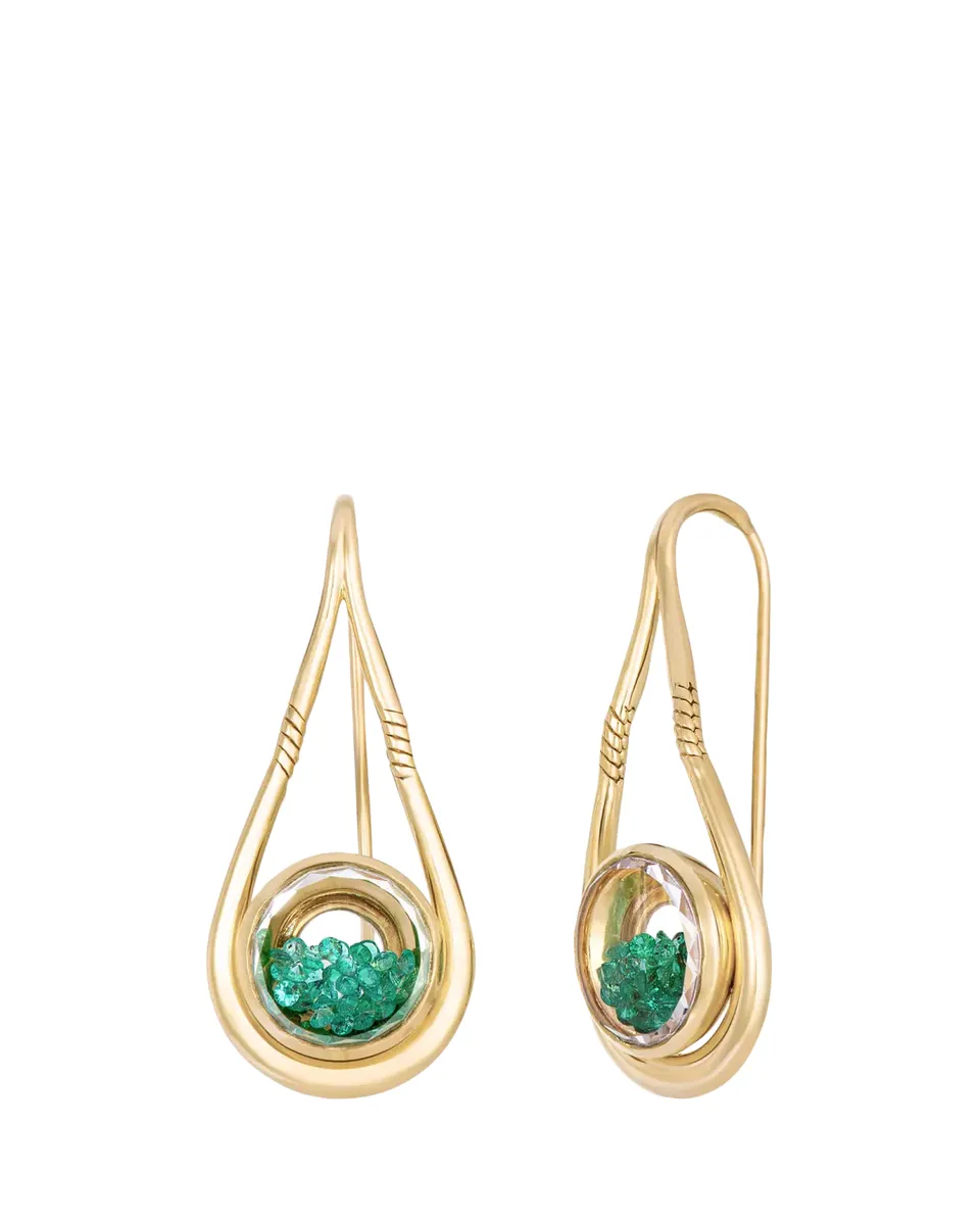 MORITZ GLIK 18K Yellow Gold Kaleidoscope Shaker Garoa Drop Earrings with Emeralds | Thumbnail 2 MORITZ GLIK 18K Yellow Gold Kaleidoscope Shaker Garoa Drop Earrings with Emeralds | Thumbnail 2