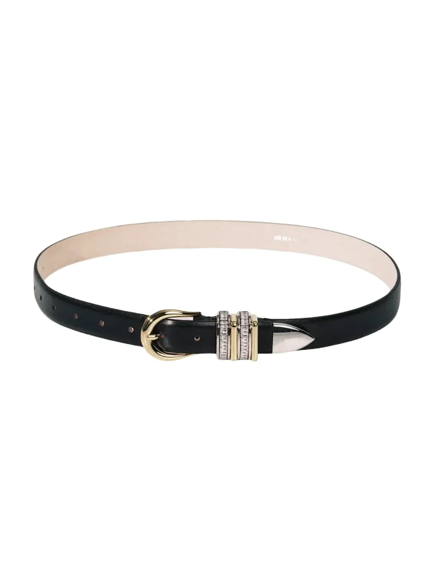 Hollyhock Crystal-Embellished Mixed Metal Leather Belt Hollyhock Crystal-Embellished Mixed Metal Leather Belt