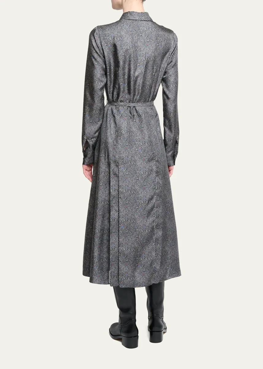 Gabriela Hearst Jane Herringbone Print Silk Belted Midi Shirtdress | Thumbnail 3