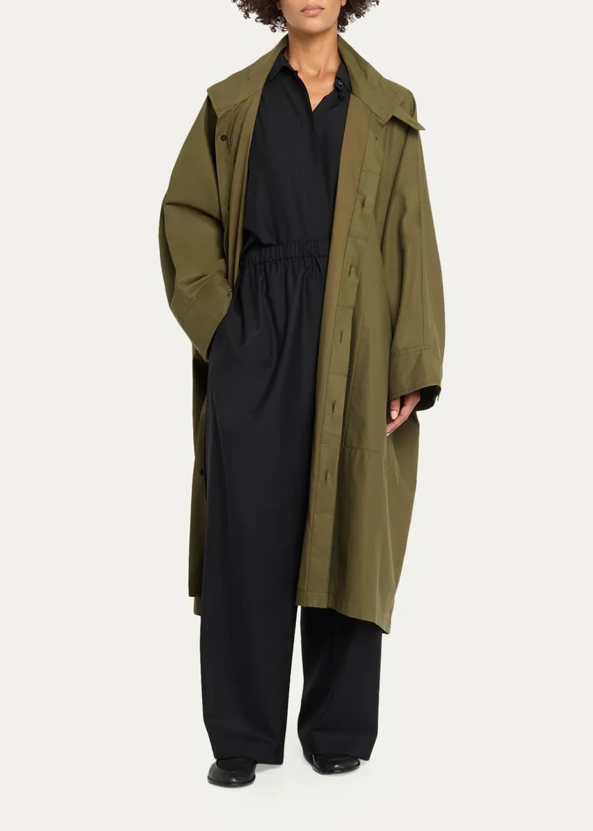Eskandar Extra Wide Sloped Shoulder Raincoat With Tabs - 3/4 Length | Thumbnail 2