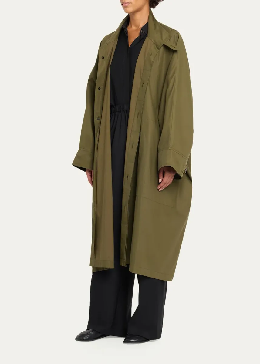 Eskandar Extra Wide Sloped Shoulder Raincoat With Tabs - 3/4 Length | Thumbnail 5