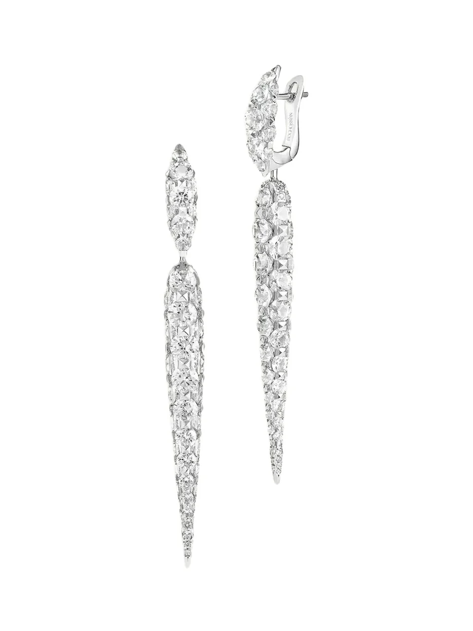 18K White Gold Diamond Merveilles Icicle Medium Earrings