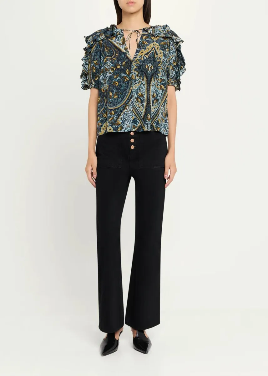 Ulla Johnson Josephine Paisley Flutter-Sleeve Blouse | Thumbnail 2