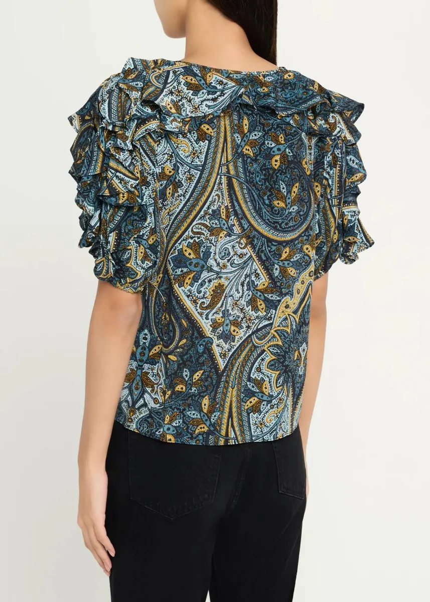 Ulla Johnson Josephine Paisley Flutter-Sleeve Blouse | Thumbnail 3