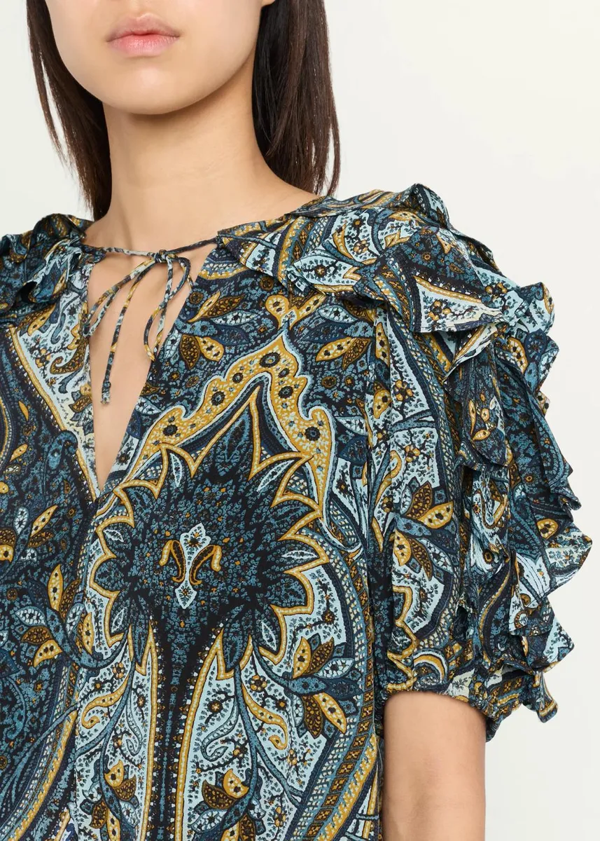 Ulla Johnson Josephine Paisley Flutter-Sleeve Blouse | Thumbnail 5