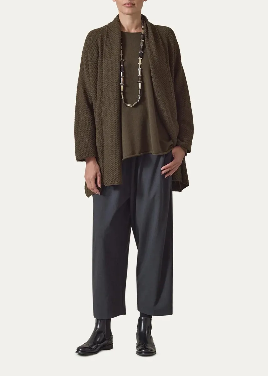 Eskandar A-Line Scrunch Shawl Collar Cardigan - Long Length | Thumbnail 2 Eskandar A-Line Scrunch Shawl Collar Cardigan - Long Length | Thumbnail 2