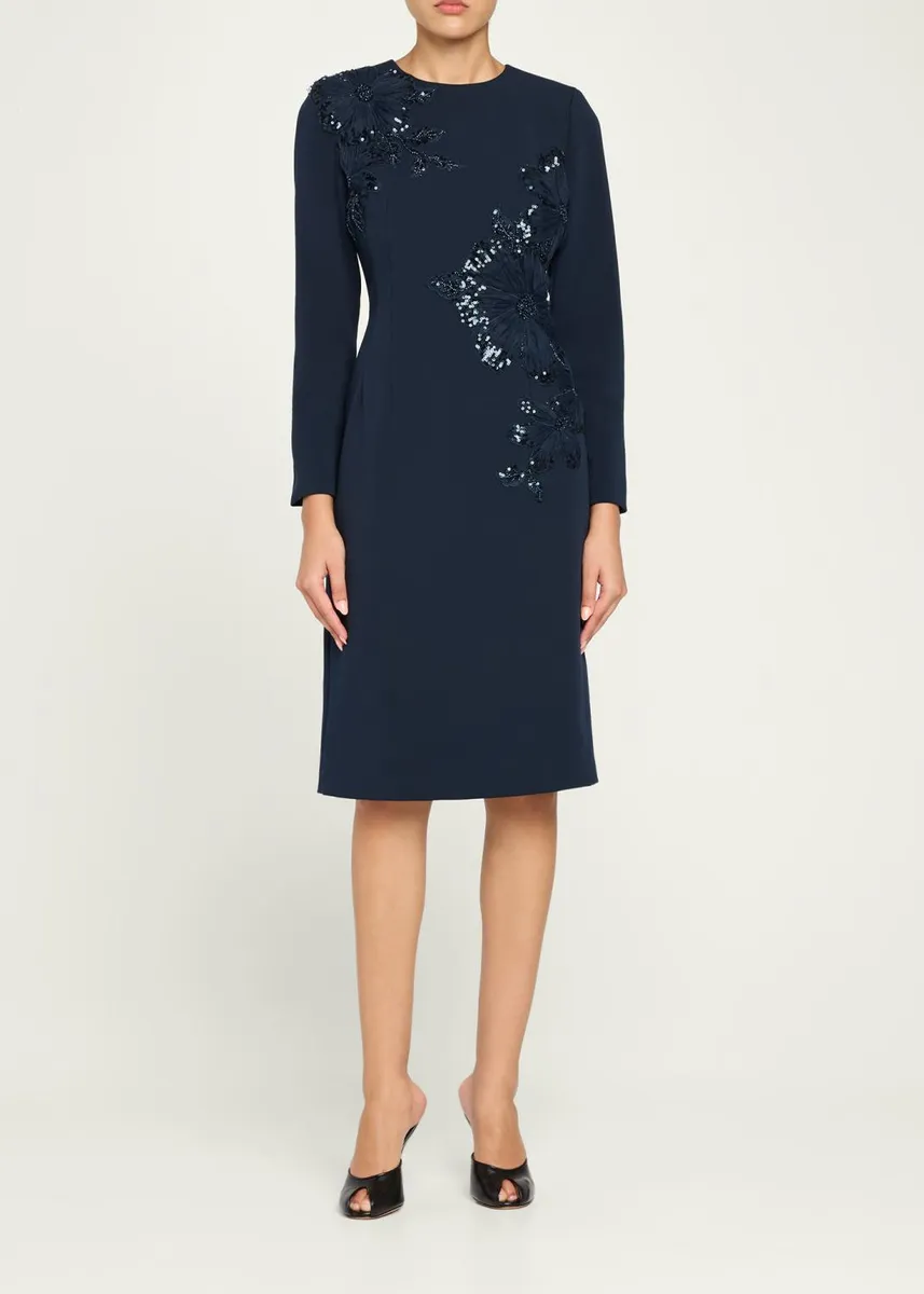 Rickie Freeman for Teri Jon Sequin Floral Applique Crepe Dress | Thumbnail 2