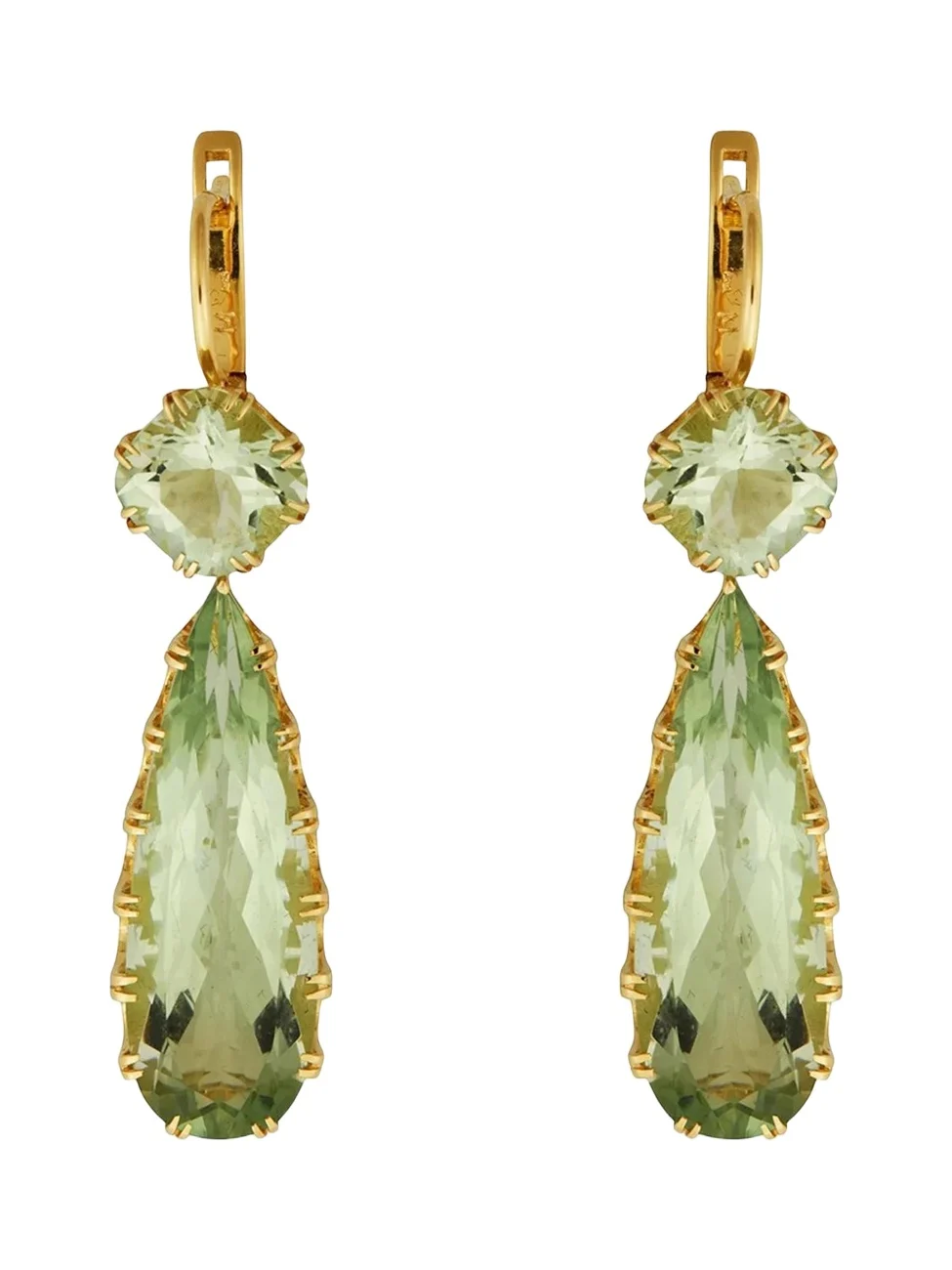 Ileana Makri 18K Yellow Gold Double Crown Drop Earrings with Green Amethyst