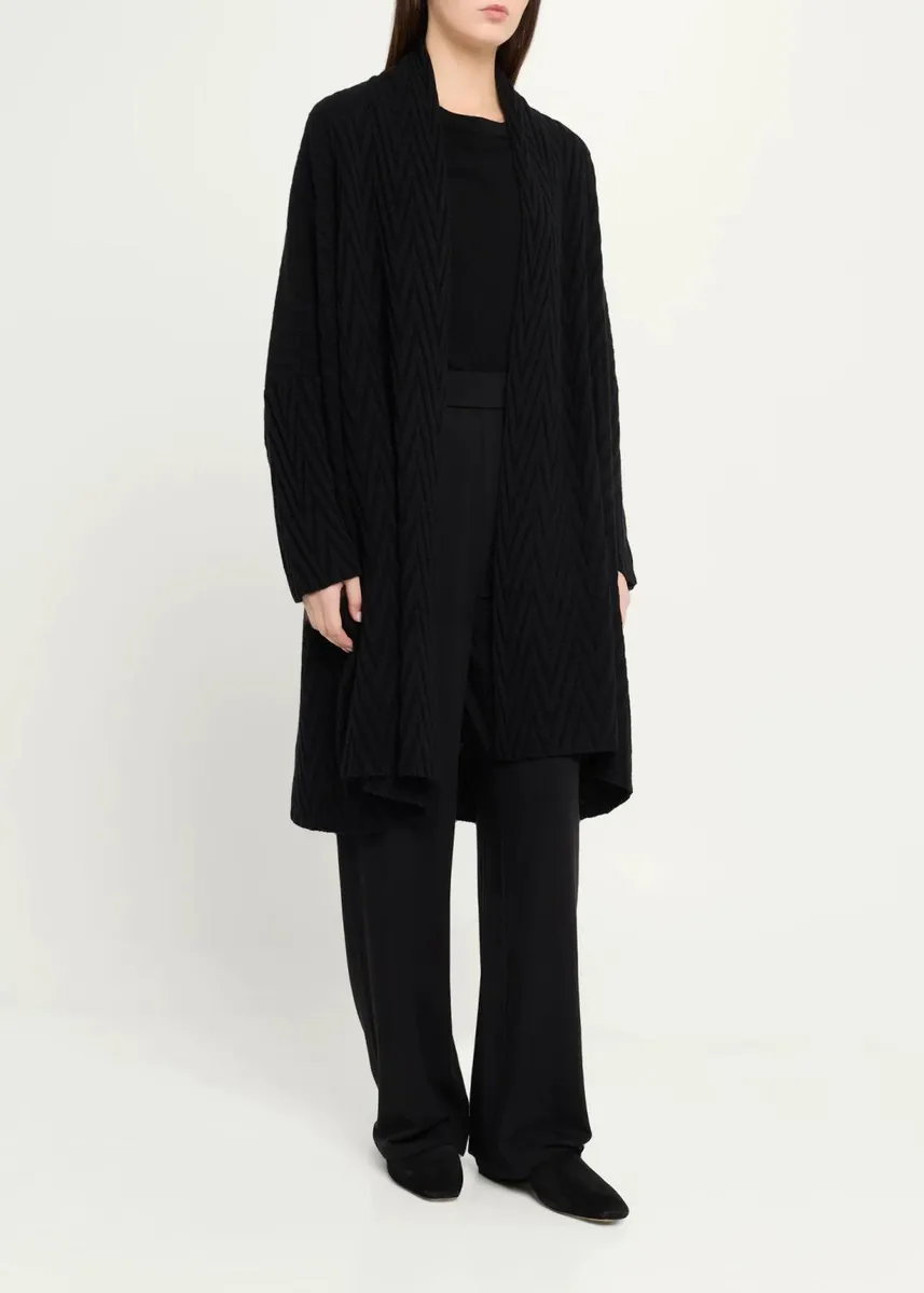 Eskandar Cashmere Scrunch Shawl Collar Cardigan - Very Long Length | Thumbnail 4 Eskandar Cashmere Scrunch Shawl Collar Cardigan - Very Long Length | Thumbnail 4