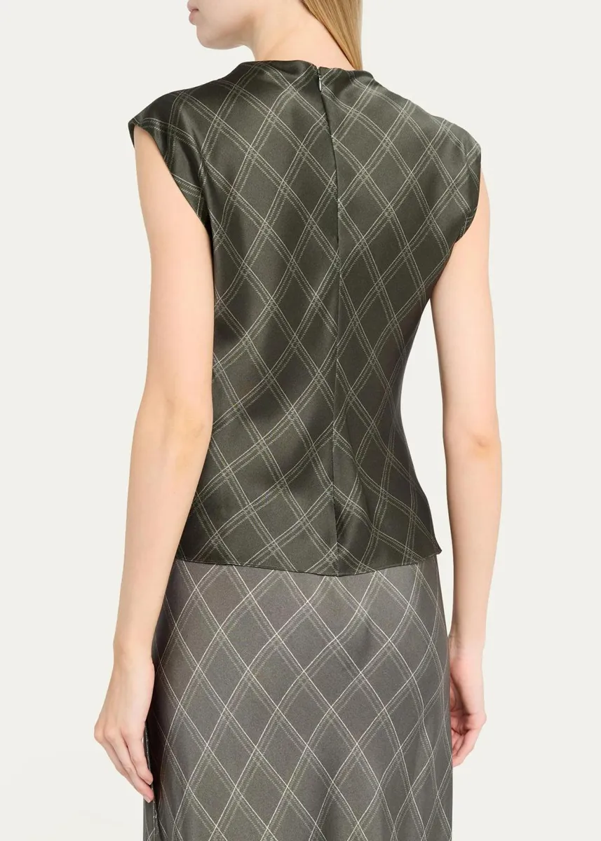 Vince Diamond Plaid Silk Cowl-Neck Top | Thumbnail 3 Vince Diamond Plaid Silk Cowl-Neck Top | Thumbnail 3