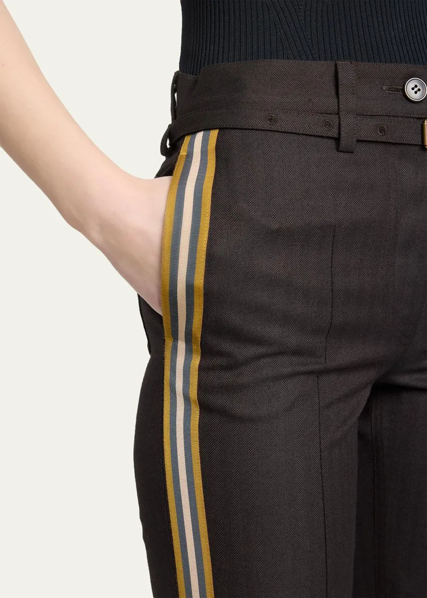 Dries Van Noten Side-Stripe Herringbone Wool Straight-Leg Pants With Belt | Thumbnail 5