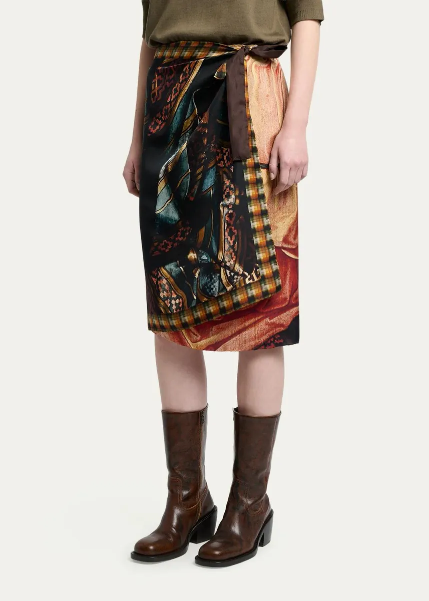 Dries Van Noten Scarfy Multi-Print Wrap Midi Skirt | Thumbnail 4