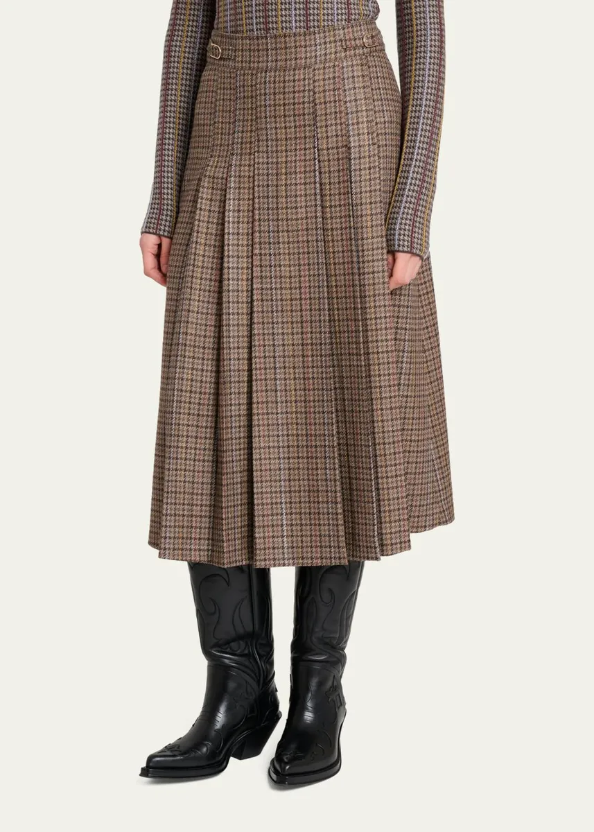 Gabriela Hearst Wesley Houndstooth Pleated Midi Skirt | Thumbnail 4 Gabriela Hearst Wesley Houndstooth Pleated Midi Skirt | Thumbnail 4