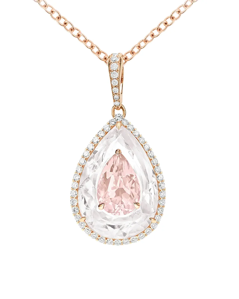Boghossian 18K Rose Gold Diamond, Morganite, and Rock Crystal Inlay Shine Pendant Necklace | Thumbnail 2 Boghossian 18K Rose Gold Diamond, Morganite, and Rock Crystal Inlay Shine Pendant Necklace | Thumbnail 2