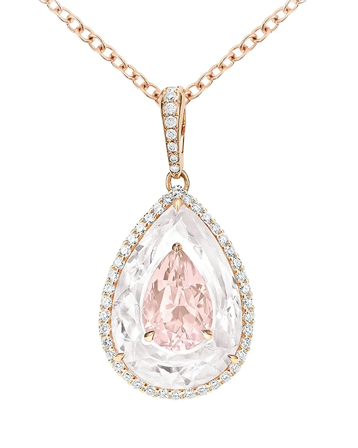 Boghossian 18K Rose Gold Diamond, Morganite, and Rock Crystal Inlay Shine Pendant Necklace