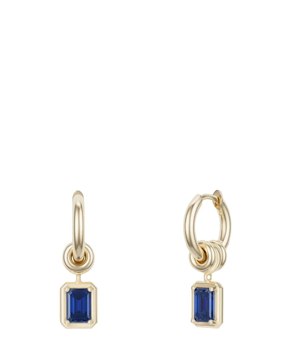 Spinelli Kilcollin Zahra 18K Gold Emerald-Cut Blue Sapphire Huggie Drop Earrings | Thumbnail 2
