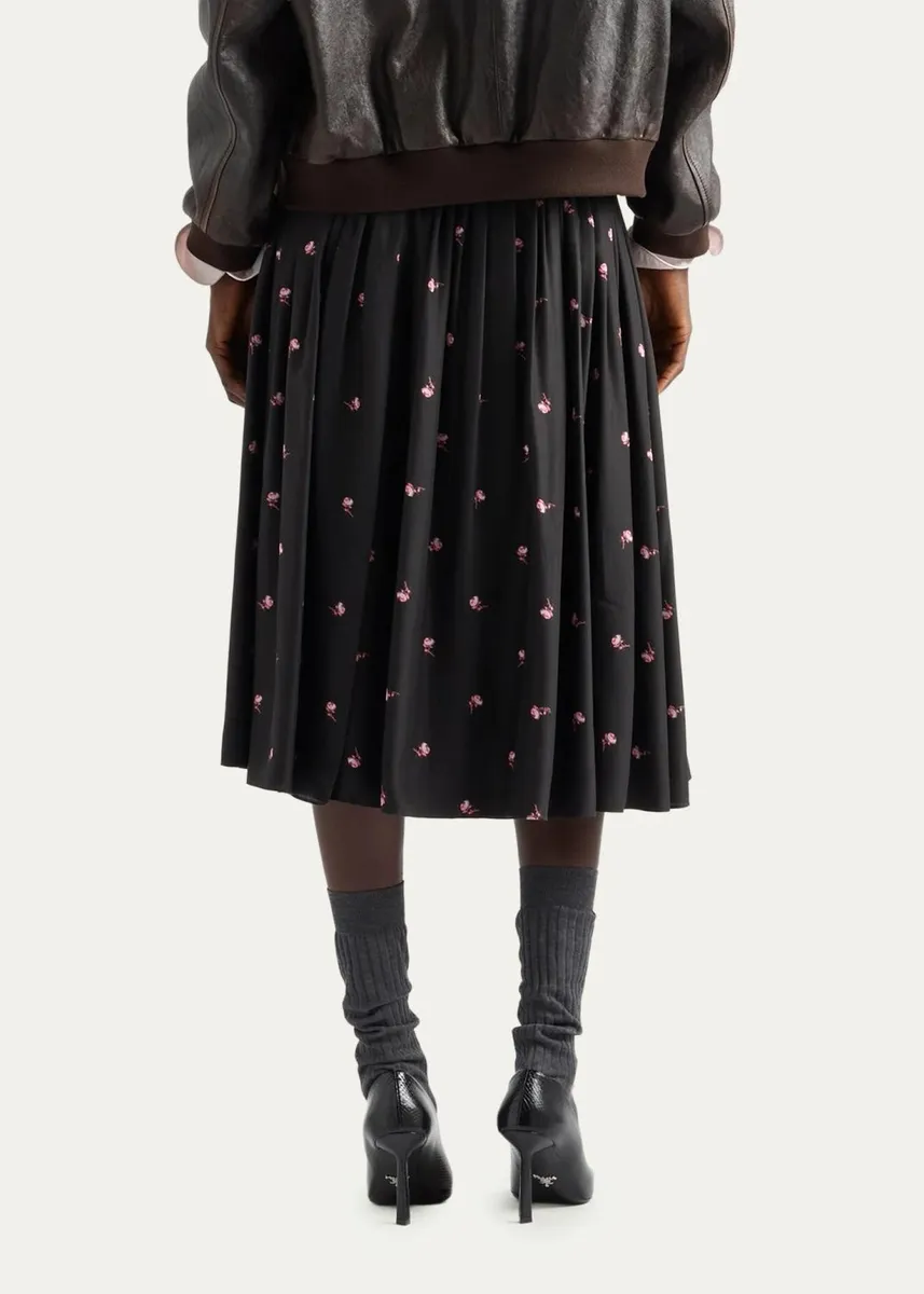 Prada Floral Silk-Blend A-Line Midi Skirt | Thumbnail 3