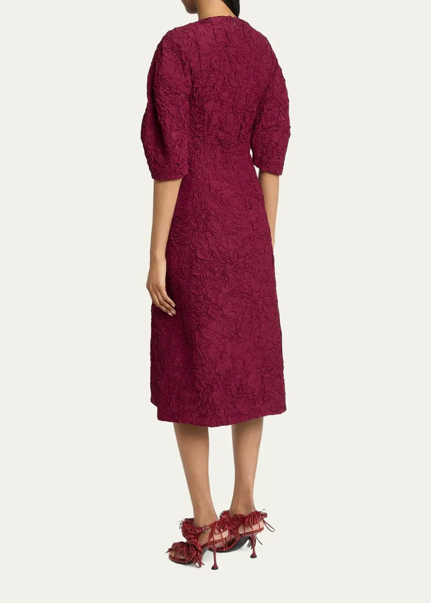Proenza Schouler Alin Crushed Silk Curved-Sleeve Midi Dress | Thumbnail 3 Proenza Schouler Alin Crushed Silk Curved-Sleeve Midi Dress | Thumbnail 3