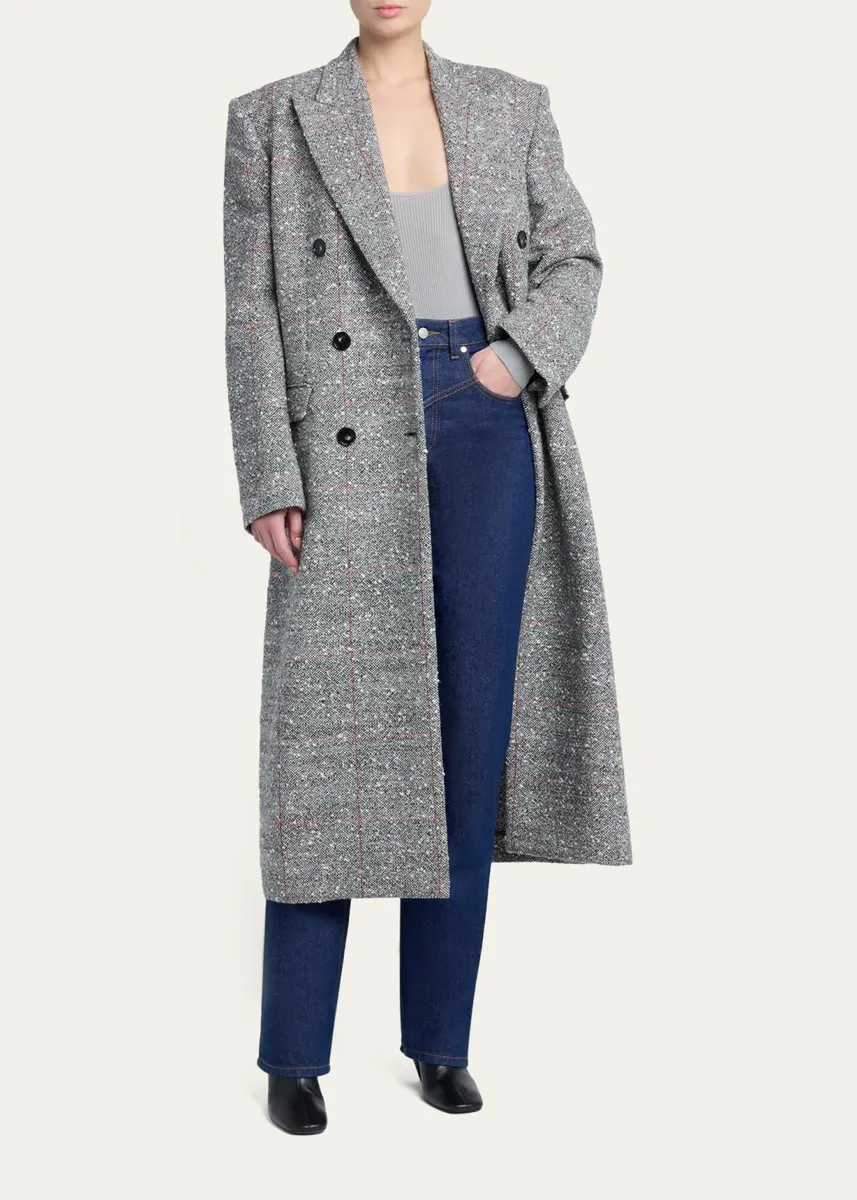 Stella McCartney Double-Breasted Check Boucle Long Coat | Thumbnail 4
